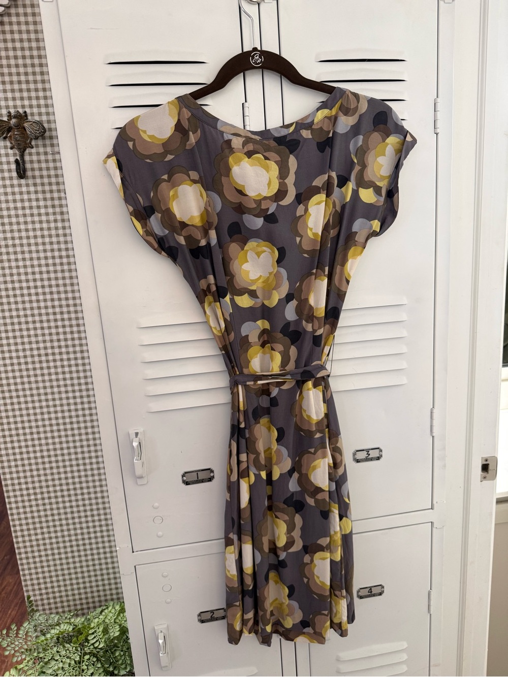 Boden Gray Floral Midi Dress with Yellow Accents